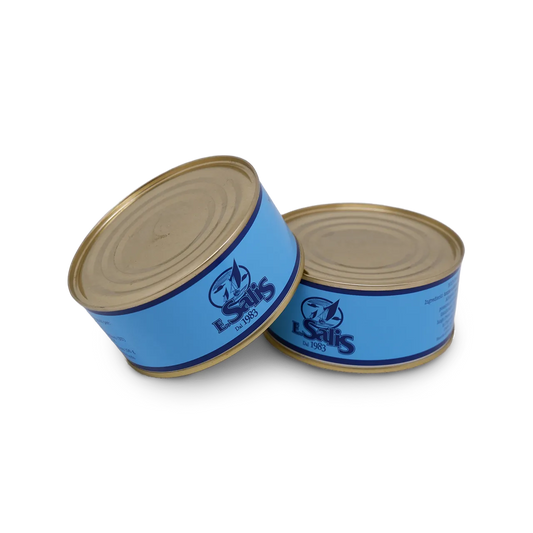 scatolette di latta di buzzonaglia di tonno fresco prodotte artigianalmente da Efisio Salis e vendute da Buono!