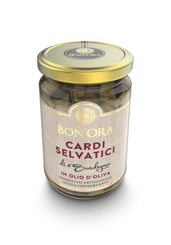 Barattolo di verdure cardi selvatici sott'olio prodotti artigianalmente dall'azienda agricola Bon'ora e venduti da Buono!