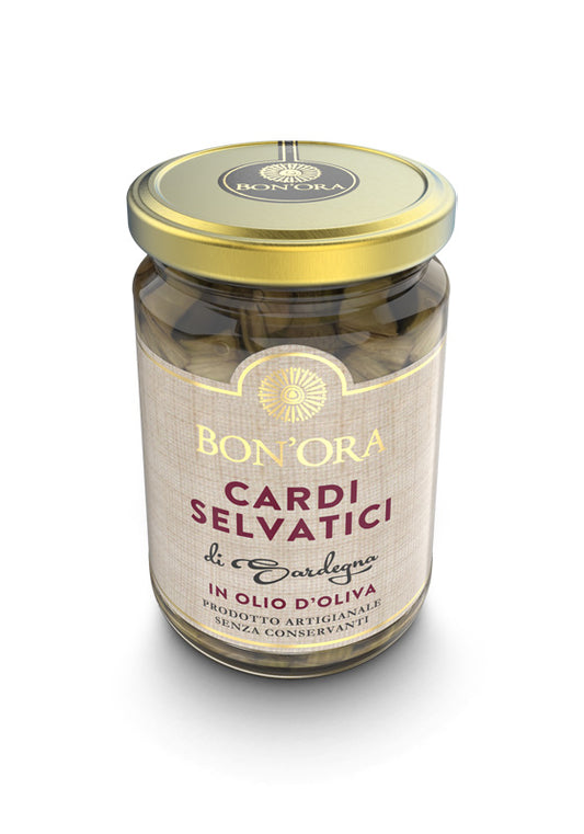 Barattolo di verdure cardi selvatici sott'olio prodotti artigianalmente dall'azienda agricola Bon'ora e venduti da Buono!