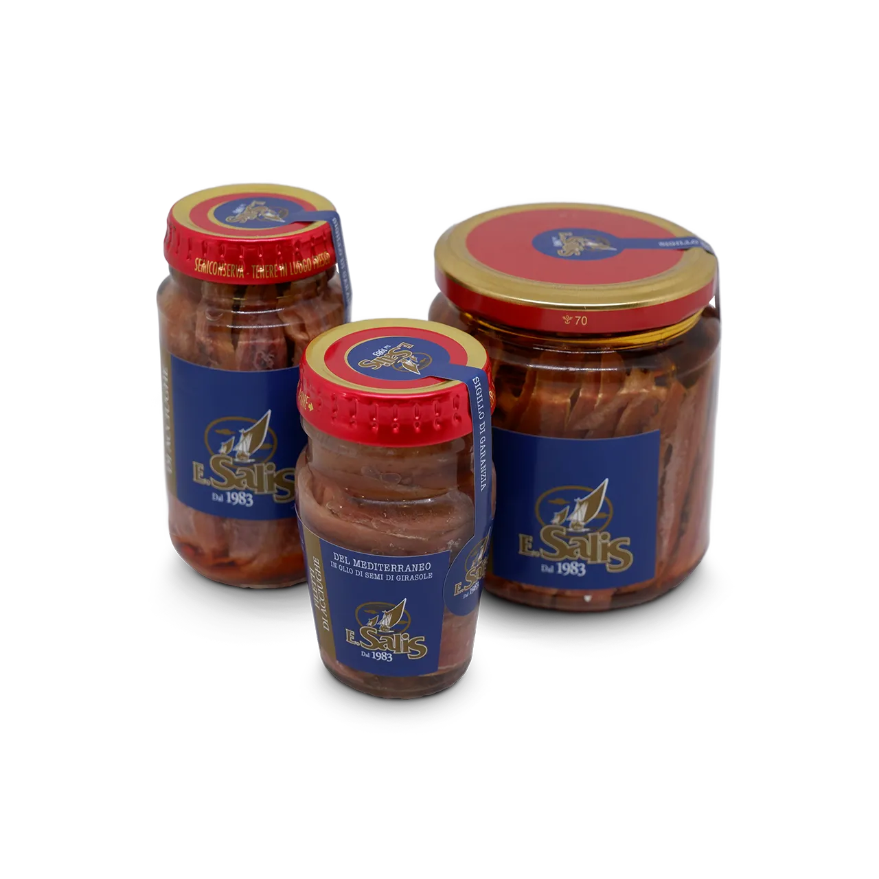vasetti in vetro di filetti di acciughe del mediterraneo in olio di semi di girasole prodotti da Efisio Salis e venduti da Buono!