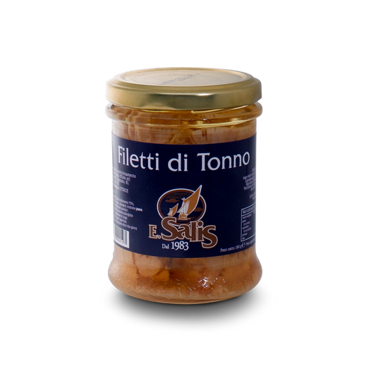 Filetti di tonno sott'olio in barattolo di vetro prodotti da efisio salis e venduti da Buono!