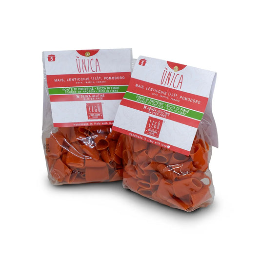 pacco di pasta senza glutine fatta con lenticchie rosse prodotte dall'azienda Legù venduto da Buono!