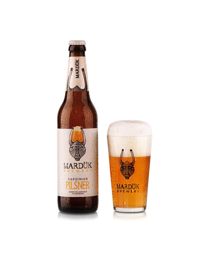 bottiglia e bicchiere di birra artigianale pilsner del birrificio Marduk vendute da Buono!