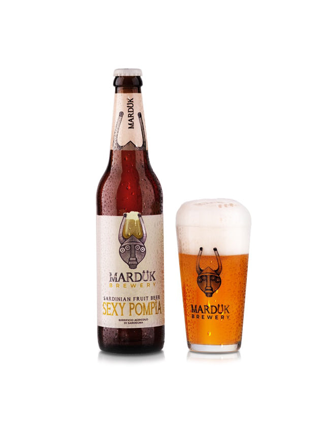 bottiglia e boccale di birra ambrata Sexy Pompia del birrificio Marduk e vendute da Buono! 